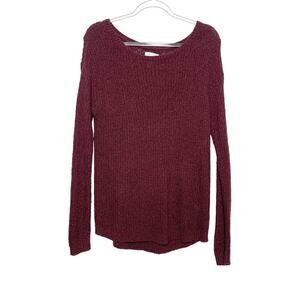LEITH Boat Neck Sweater Open-Knit Lightweight Relaxed Fit Burgundy Size Medium
